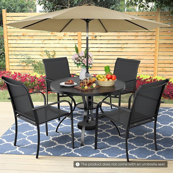 5-Piece Patio Dining Set with Umbrella,4 Person Outdoor Table and Chairs Set, 4 Metal Dining Chairs and Round Outdoor Table with 1.57" Umbrella Hole,Black