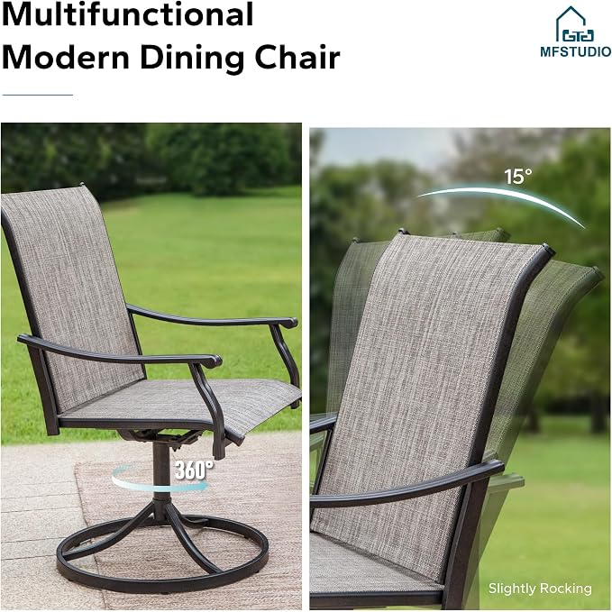 MFSTUDIO Outdoor Patio Dining Set for 6, Outdoor Patio Set with 60"x 38"x 28" Metal Table, 4 Fixed and 2 Swivel Patio Chairs, Heavy Duty Outdoor Dining Table and Chairs for Patio Garden
