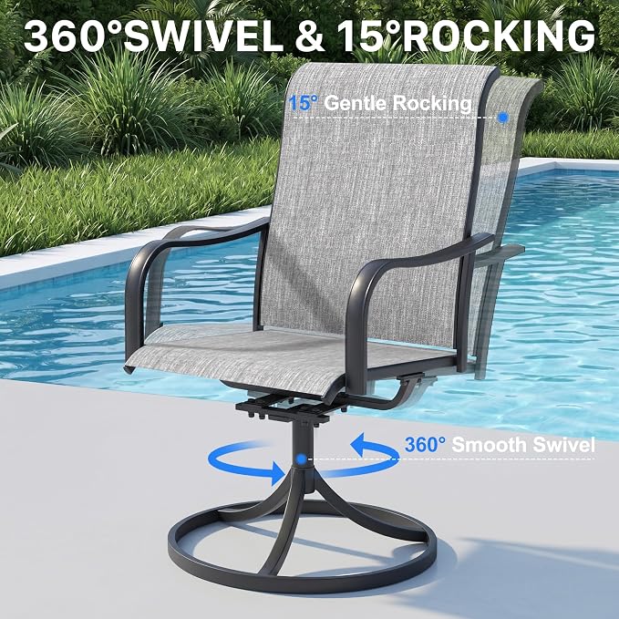 Anmutig 7 Pieces Outdoor Patio Dining Set, 63" Rectangle Metal Table with Textilene Swivel Chairs & Fixed Chairs, Outdoor Furniture Set for Backyard, Deck, Porch