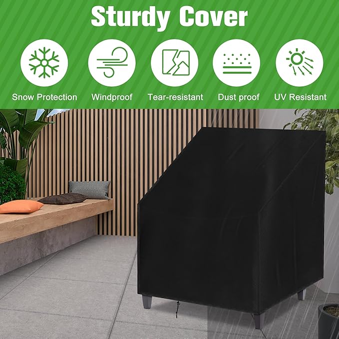 Outdoor Chair Cover Waterproof, High Back Stackable Patio Chair Cover for Lawn Furniture for Protecting (Black, 34Wx30Dx38.5H)