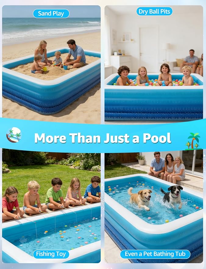 120" 4-Layer Thickened Inflatable Pool for Kids & Adults,Blue | 120",4-Layer,0.32mm Thickened PVC,16Lbs,Swimming Pool for Family, pets,Backyard,Outdoor Summer