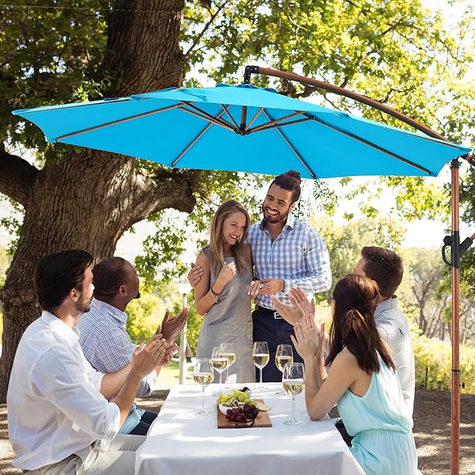 COSIEST Offset Patio Umbrella, Cantilever Hanging Outdoor Umbrella w/360-degree Rotation, Handy Crank, UV/Waterproof Canopy, 6 Ribs for Market, Backyard, Poolside, Garden