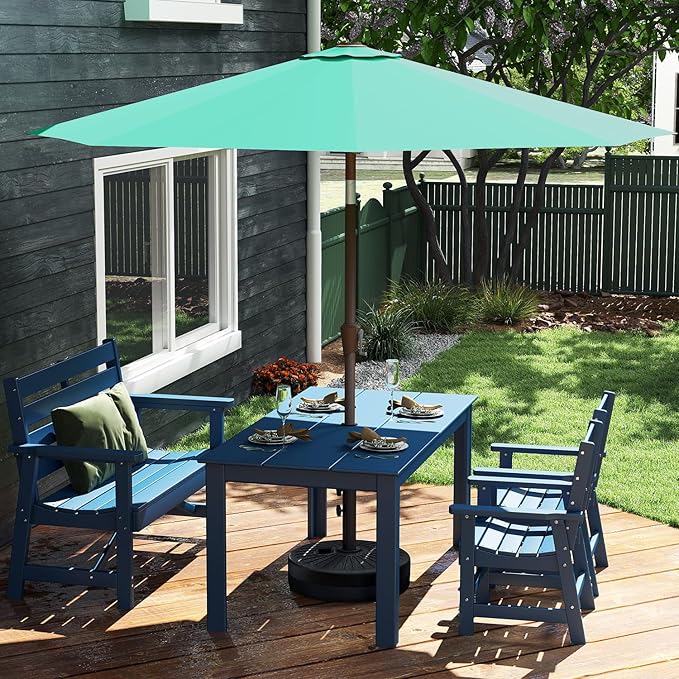 GREENVINES 9-FT-Patio-Umbrella | 8 Sturdy Fiberglass Ribs | Outdoor-Table-Umbrellas | Push Button Tilt & Crank | Waterproof | Market Umbrella | for Deck Backyard Pool Garden | Aqua