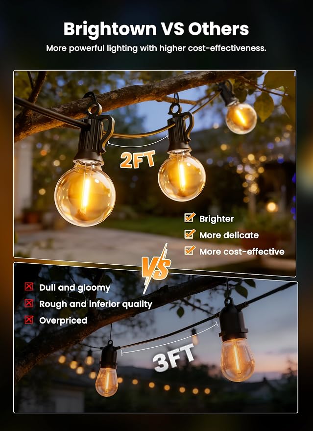 Brightown 158FT 77LED Solar String Lights Outdoor with Remote & USB Port | Shatterproof Bulbs, Dimmable & Timable, 3 Modes, Solar Patio Lights with a Mount Clip for Camping Backyard Garden Decor
