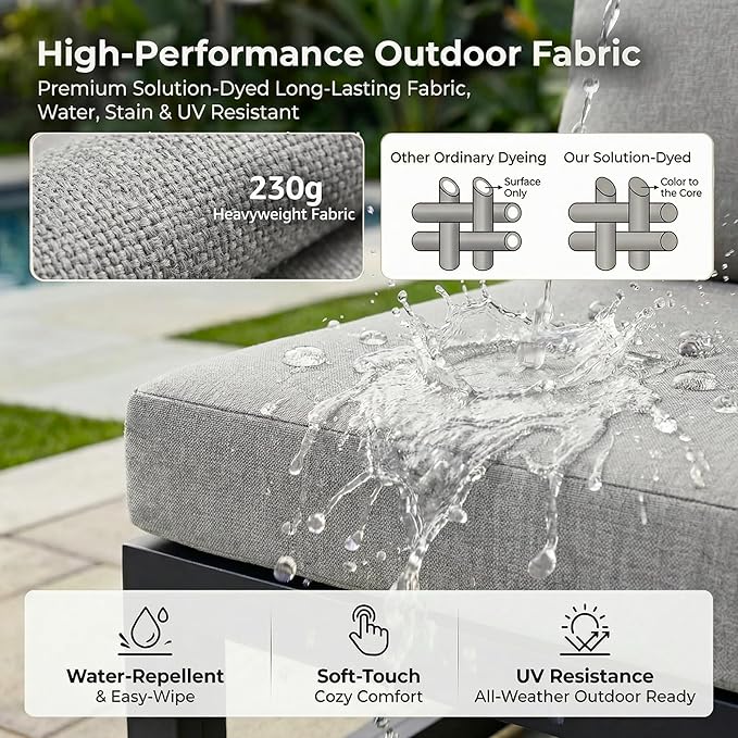 NICESOUL 14-Person Luxury Aluminum Outdoor Sectional Sofa Set with Chaise, 500lbs Heavy Duty Modular Patio Furniture, 29" Wide Deep Seating All-Weather Conversation Set for Poolside, Light Gray