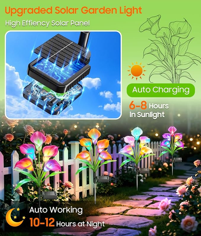 KOOPER Solar Lights Outdoor Decorative, Color Changing Solar Garden Lights With 10 Calla Lily Flower Lights, Solar Flowers Outdoor Waterproof IP65 For Yard Lawn Garden Decor, Gift For Women Mom 2 Pack