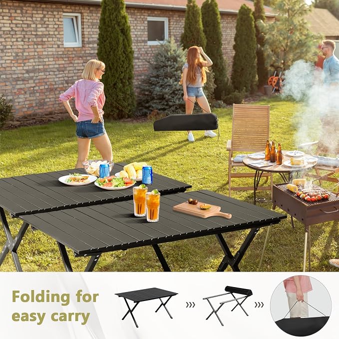 3.4 Ft Folding Portable Picnic Camping Table, Aluminum Roll-up Table with Easy Carrying Bag for Indoor, Outdoor, Beach, Backyard, BBQ, Party, Patio, Picnic