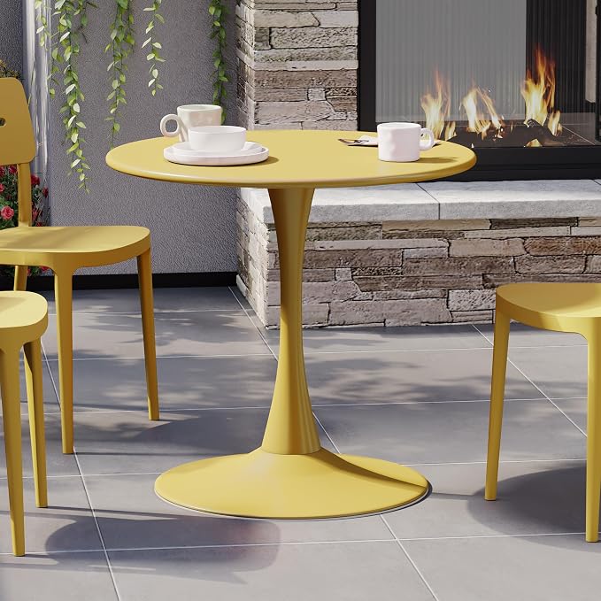 WestinTrends Playa 31.5" Round Outdoor Indoor Metal Cocktail Dining Table, Yellow
