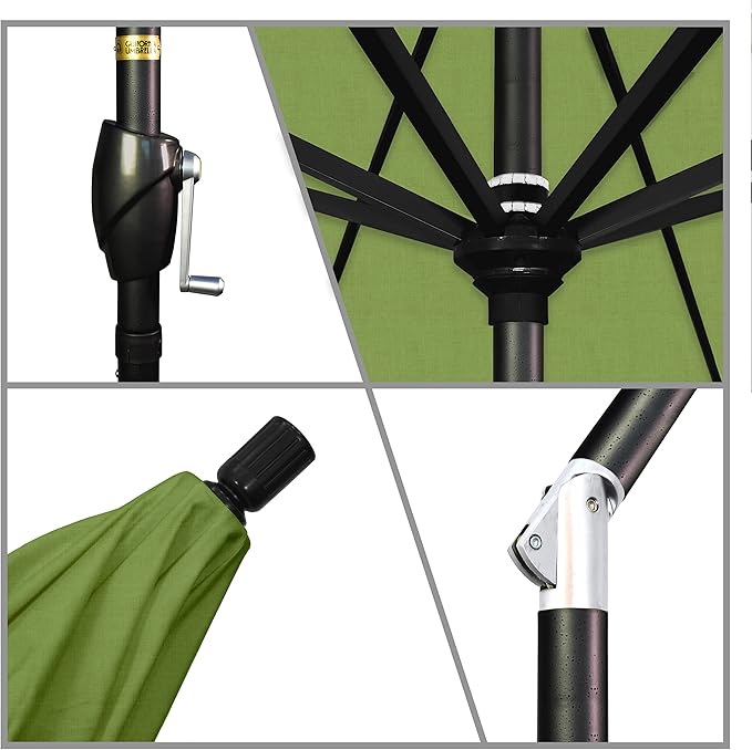 California Umbrella GSPT908302-48022 9' Round Aluminum Market, Crank Lift, Push Button Tilt, Black Pole, Sunbrella Spectrum Cilantro