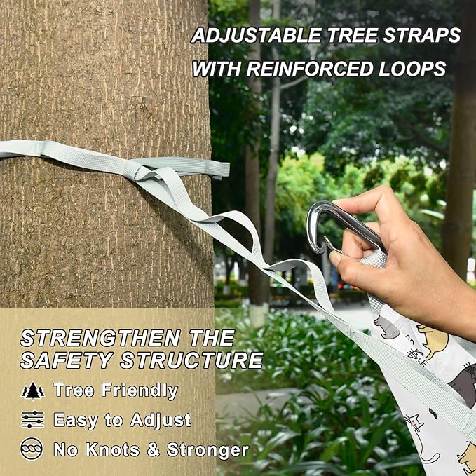 Camping Hammock Outdoor Hammocks for Outside Cat Stick Figure Beach Trees Portable Lightweight with Pockets Tree Straps Indoor