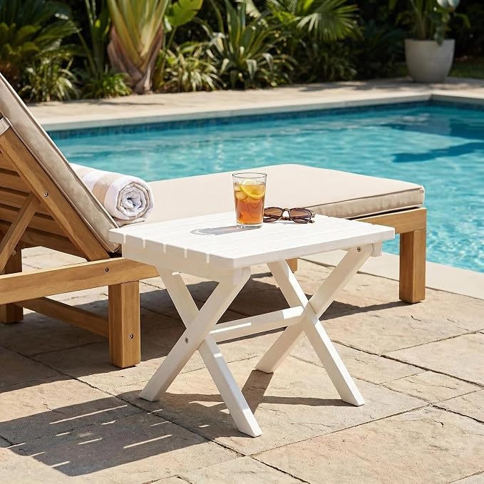 Furnimart 18" Square Foldable Side Table for Outdoor & Camping, Extra-Thick HDPE Weather-Resistant Small Coffee Table, Portable White Outdoor End Table for Balcony Poolside Space Saving(White)