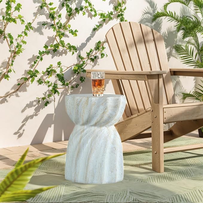 Cement Outdoor End Table Faux Terrazzo Accent Table Modern Small Round Side Table for Patio Garden Indoor Outdoor Tree Stump Stool Drum Table