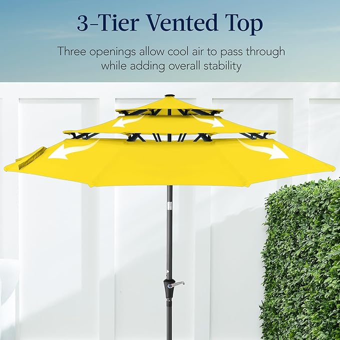 Best Choice Products 10ft 3-Tier Market Patio Umbrella, Outdoor Sun Shade with Tilt, Crank Lift, 8 Ribs for Backyard, Deck, Poolside