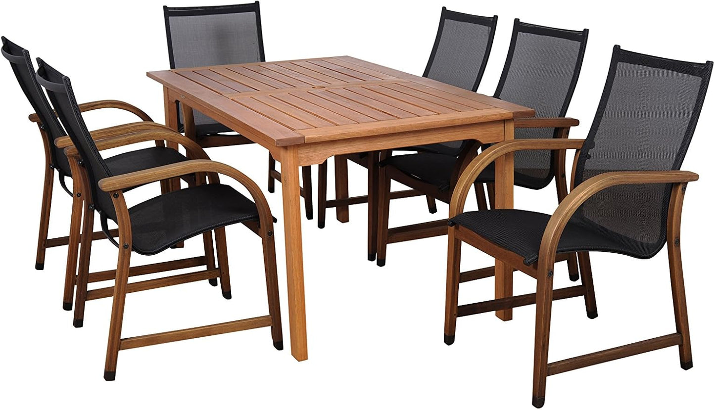 Amazonia Adelaide 5 Piece Round Eucalyptus Patio Dining Set | Teak Finish | Durable and Ideal for Outdoors, Black