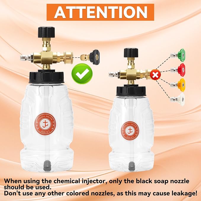 JOEJET Chemical Injector for Pressure Washer with Curved Wand, Adjustable Pressure Washer Soap Injector with Nozzle, 1/4 Inch Quick Connect, 3600 PSI