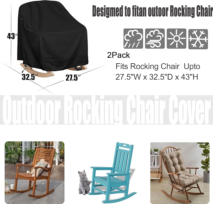 Patio Chair Covers Waterproof Patio Furniture Covers, 27.5"W x 32.5"D x 43"H for Outdoor Rocking Chair 2 Pack