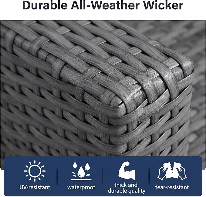 9 Piece Patio Furniture Set with 6" Thick Cushions, Weather-Resistant Wicker Swivel Rocker High Back Chairs and Fire Pit Table for Porch Yard Deck