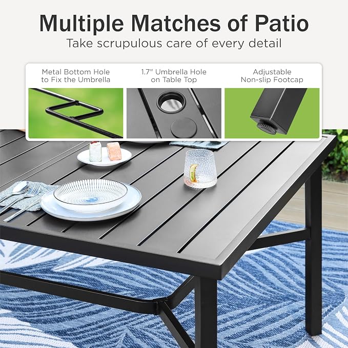 PHI VILLA Outdoor Dining Set for 8, High Back Swivel Chairs w/ 82'' Table | All-weather E-coating metal frame with padded textilene seating. Designed for outdoor dining, deck, lawn, garden