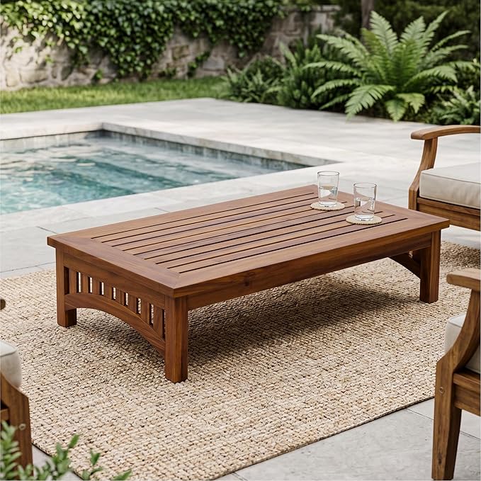 Christopher Knight Home 49" Acacia Wood Outdoor Coffee Table, Slatted Patio Table, Mid Century Modern Low Profile Small Outdoor Table Patio Furniture for Living Room Backyard Poolside Balcony, Natural