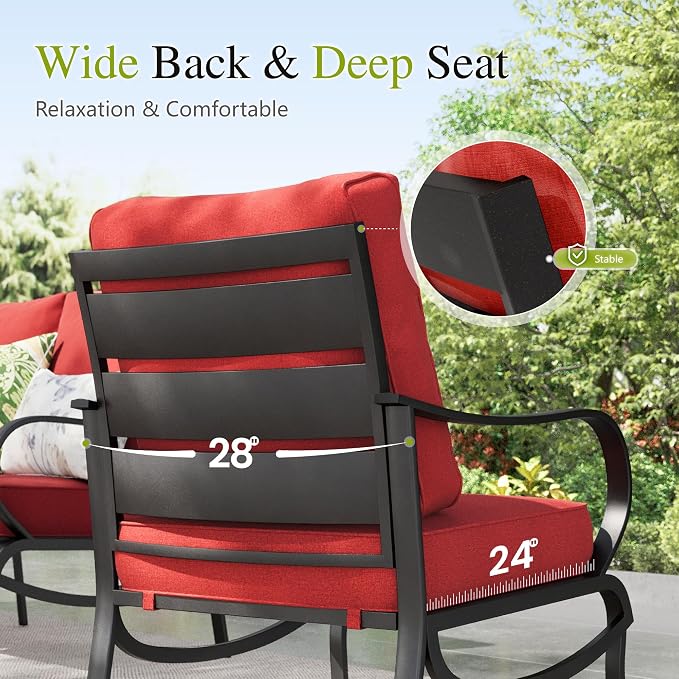 Sophia & William Patio Furniture Sets 5 Seats Outdoor Metal Conversation Sets 5 Pcs with 2 x Cushioned Swivel Sofa Chairs,1 x 3-Seat Sofa,2 x Ottomans for Coffee Lawn Backyard Poolside Red