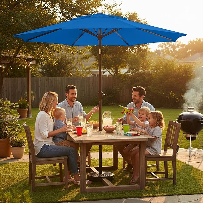 9ft 2-Tiers Patio Umbrella,Outdoor Market Table Umbrella with Push-Button Tilt & Crank | UV Protection,Suit for Backyard,Garden,Pool,Deck(Royal Blue)