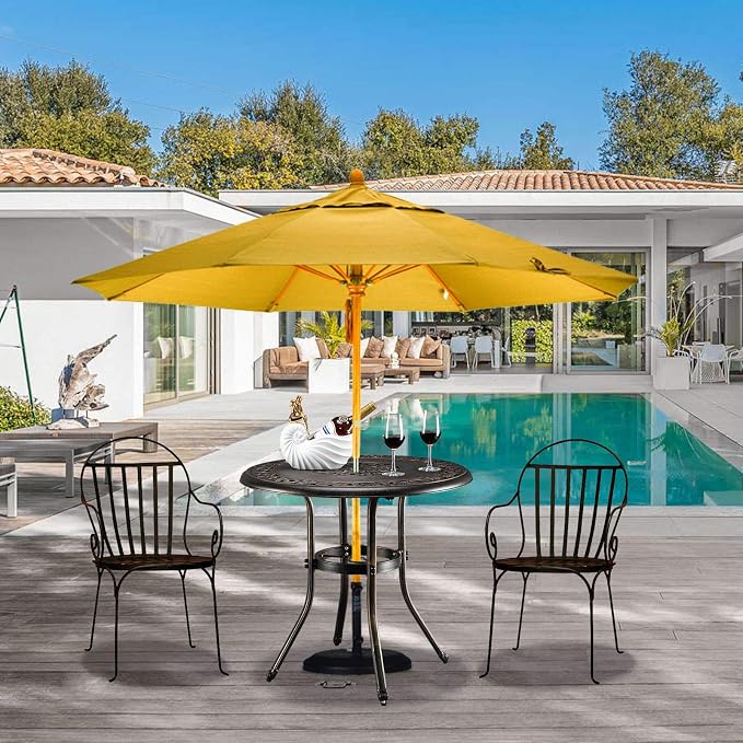 VINGLI Cast Aluminum Patio Bistro Dining Table with 2” Umbrella Hole, Round Conversation Table for Outdoor, Weather Resistant Garden Dining Table (32”Diax29”H)