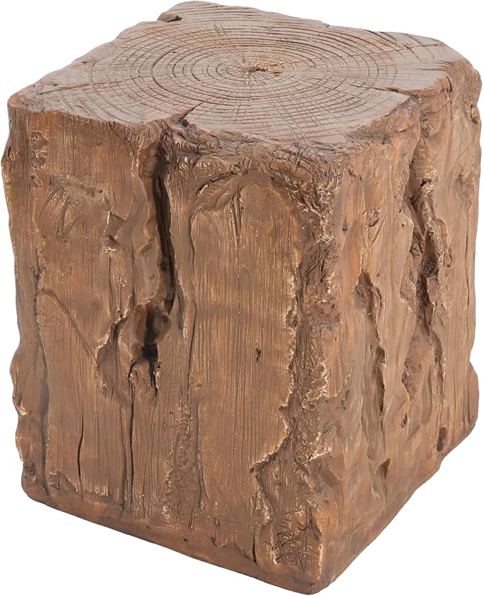 Christopher Knight Home Nataly 18.25" H Small Outdoor Side Table, Stump Shape Carved Garden Stool, Lightweight Concrete End Table, Patio Decorative Home Stool for Balcony Poolside Backyard, Brown