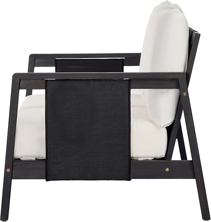 Christopher Knight Home Crew Acacia Wood Outdoor Loveseat and Coffee Table Set, 2 Piece Patio Furniture Set with Removable Cushion, Solid Wood Outdoor Conversation Set, Black+White