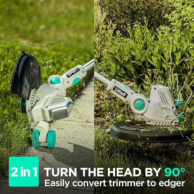 LiTHELi Cordless String Trimmer 13", 40V Battery Powered Grass Trimmer and Wheeled Edger, 2.0Ah Battery & Charger, Easy Handle, Auto Line Feed for Lawn Trimming, Lawn Care, Driveway & Pathway Edging
