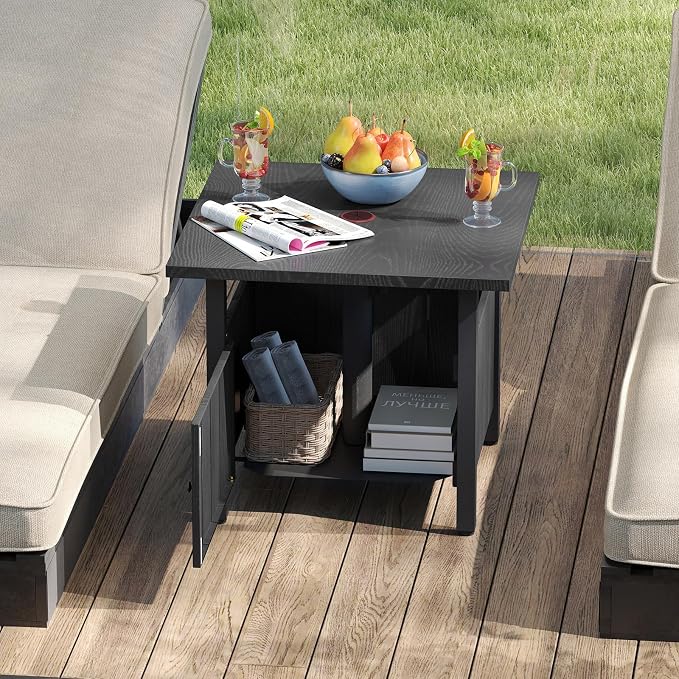 HAPPYGRILL Patio Square Umbrella Table with 2 Weight Bags, Metal Side Table with Umbrella Hole & Adjusting Knobs, for Backyard Poolside Deck (1)