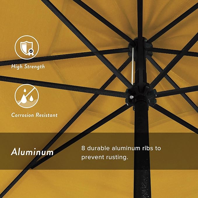 California Umbrella 7.5' Rd Aluminum Patio Umbrella, Crank Lift, Auto Tilt, Black Finish, Lemon