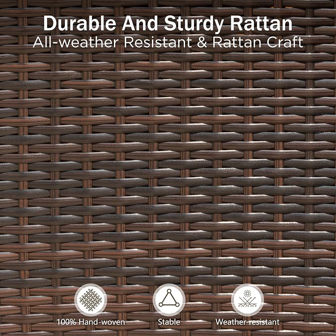 PHI VILLA Wicker Patio Dining Chairs Set of 2 with Removable Cushions | 2 Rattan dining chairs with thick removable seat cushions. Sturdy steel frame, easy assembly.