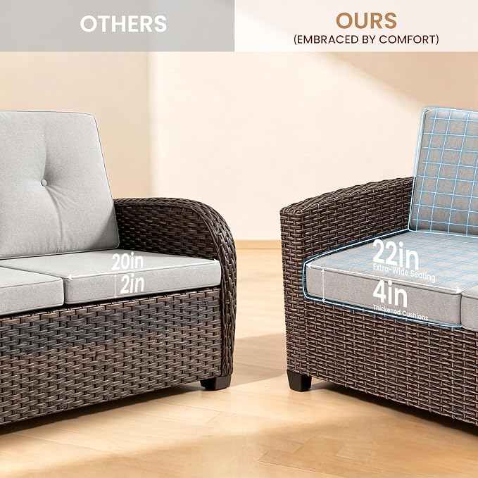 Patio Furniture Set - All-Weather - 1 Piece Wicker Outdoor Patio Conversation Set, Modular Rattan Sectional Sofa for Backyard, Garden, Patio, Poolside