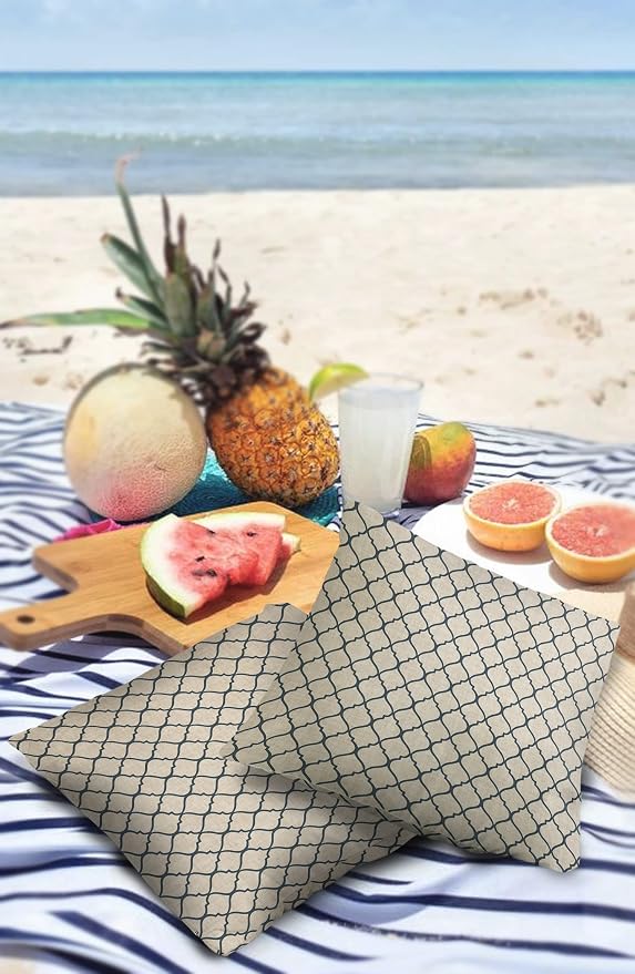 Dark Blue Moroccan Outdoor Pillow Shams Set of 2, Decorative Pillowcases Cushion Case, Soft Throw Pillow Covers Waterproof Pillow Case 26x26 Inch, Geometric Graphics Rustic Style