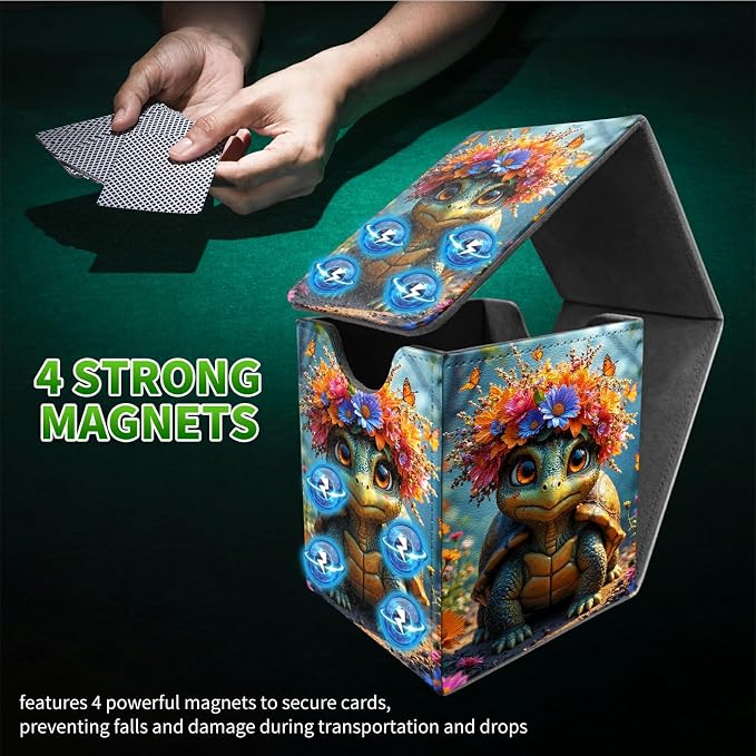 Forest Turtle Card Deck Box for MTG, Personalized Card Storage Case Fits 120+ Sleeved Cards, Premium Leather TCG Box with Strong Magnetic Closure for Magic, CCG, PTCG, Baseball Cards
