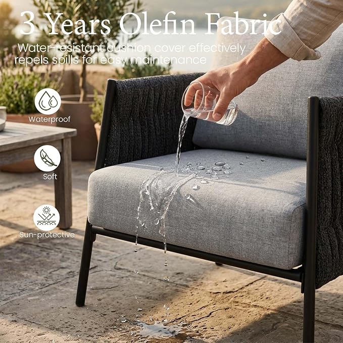 LayinSun 5 Piece Outdoor Furniture Set with Coffee Table, Modern Rope Woven Patio Conversation Sofa Set with Olefin Braid and Deep Seating