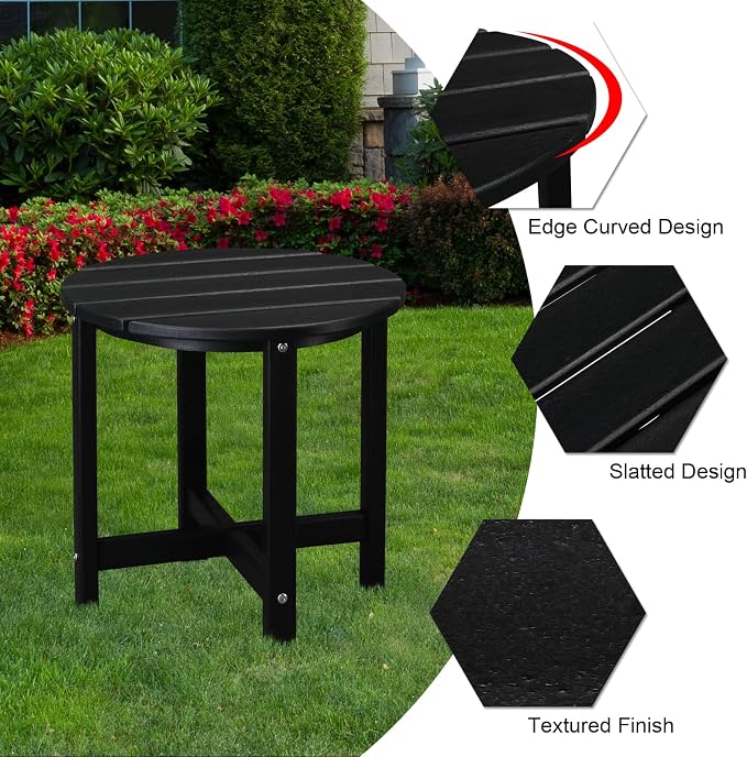 Patio Side Table, Pool Composite Patio Table,HDPE End Tables for Backyard,Pool, Indoor Companion, Easy Maintenance & Weather Resistant (Style 2-Black)