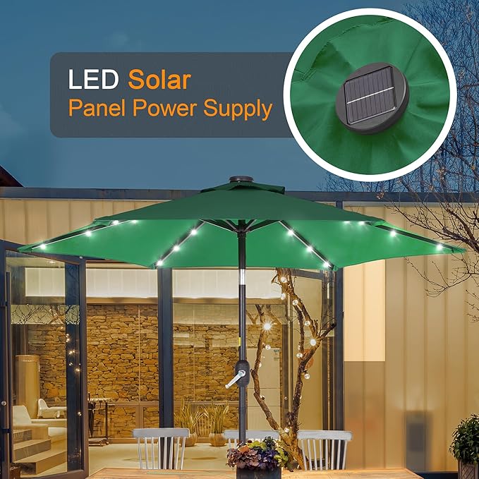 7.5ft Outdoor Umbrella Patio Umbrella with Solar Lights,18 LED Lighted Table Market Outdoor Umbrella, 2-Year-Non-Fading, for Pool, Deck, Garden,Backyard