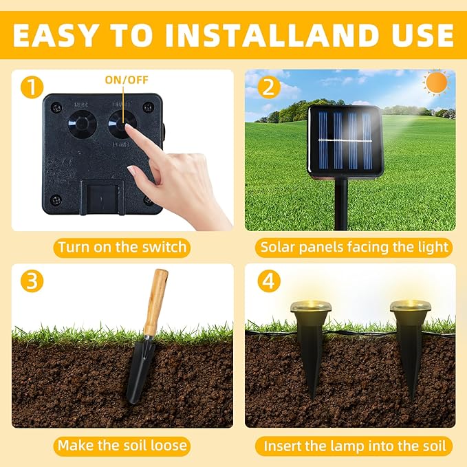 15 LED Solar Ground Lights Outdoor, Waterproof Solar Pathway Lights, LED Landscape Lighting for Garden, Patio, Driveway, Walkway - Warm White