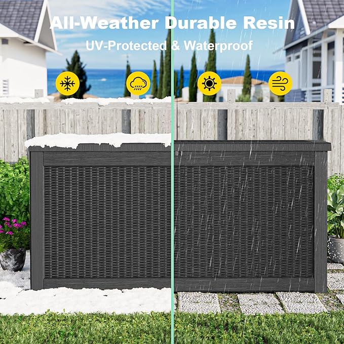 PatioZen 320 Gallon Large Deck Box,Resin Outdoor Storage Box with Lockable for Patio Furniture, Pool Accessories, Garden Tools Waterproof Outside Storage Box, Black