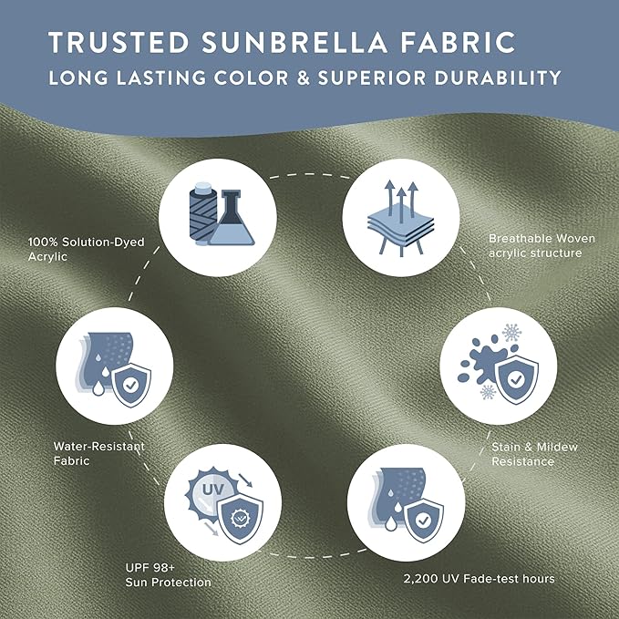 California Umbrella 12-Year Protection 9-Ft Outdoor Patio Umbrella, Sunbrella Fade-Resistant Fabric, Auto-Tilt, Heavy Duty Aluminum Frame, 8 Reinforced Ribs for Pool or Deck, Bronze Pole, Spa