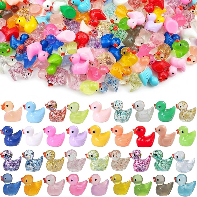 360PCS Mini Resin Ducks 36 Colors, Glitter & Luminous & Colorful Tiny Ducks | Miniature Tiny Plastic Animal Figures for Micro Landscape Fish Tank Garden Dollhouse DIY Decor