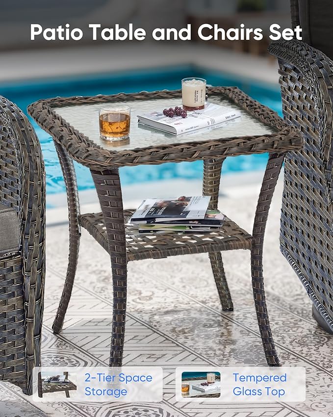 Outdoor Rocking Chairs Set of 2-Patio Table and Chairs Set Outdoor Conversation Furniture Sets for Deck Porch Garden Balcony Poolside-Brown/Grey