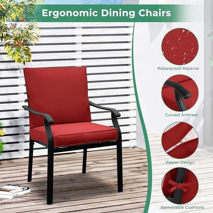 LVUYOYO 7-Piece Outdoor Patio Dining Set, Metal Dining Chair & Rectangular Table Set, All-Weather Furniture for Backyard, Garden,Balcony,Porch (Red)