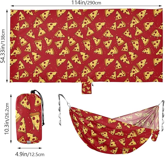 Camping Hammock Outdoor Hammocks for Outside Red Pizza Beach Trees Portable Lightweight with Pockets Tree Straps Indoor