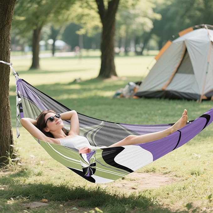 Qilmy Unique Pattern Camping Hammock Single – 330 lbs Capacity, Lightweight with Tree Straps & Carabiners, Portable for Hiking, Travel, Backpacking