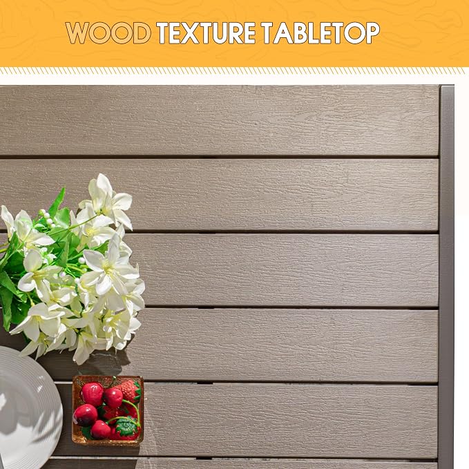 Homall Outdoor Table 59" x 35" Dining Table Set for 6 Wood Texture Patio Table for Deck, Garden, Backyard