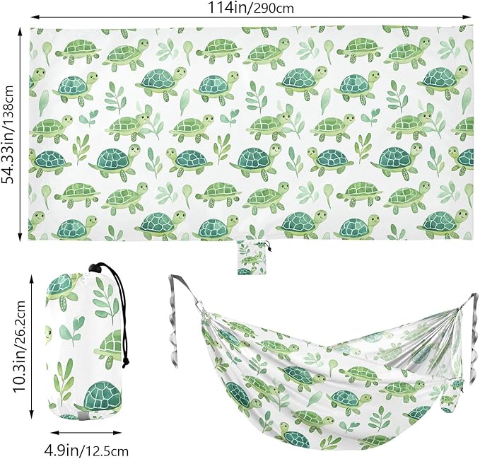 Camping Hammock Outdoor Hammocks for Outside Cute Turtle Watercolor Beach Trees Portable Lightweight with Pockets Tree Straps Indoor