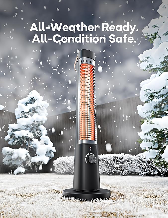 Patio Heater for Outdoor Use, Infrared Electric Outdoor Heater, 1500W Instant Heating, 60-Degree Oscillation, 9 Heat Levels, 9H Timer, Remote, for Garage, Backyard, Large Room, Indoor, 32.2", Black