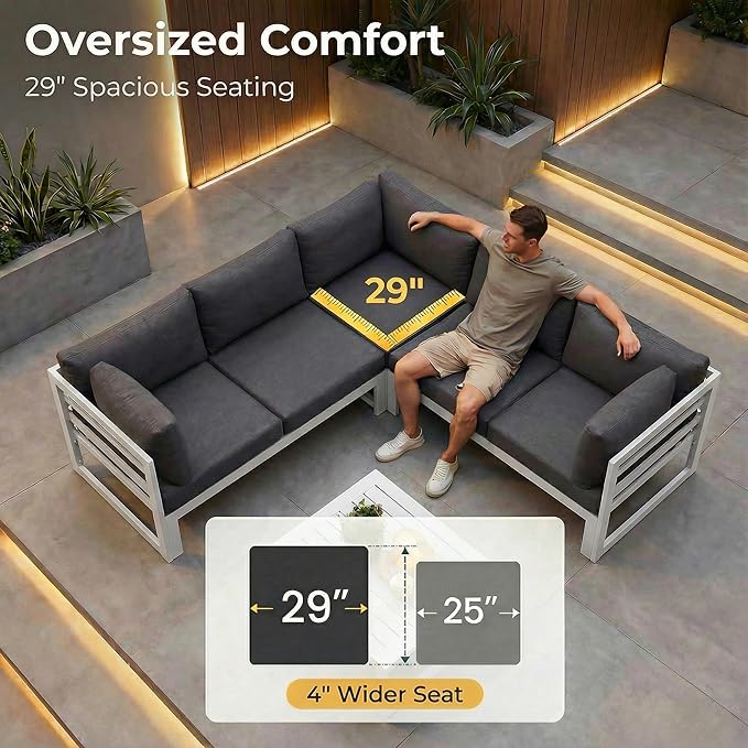 NICESOUL 16 Piece Extra Large Contemporary Aluminum Outdoor Furniture Set with Chaise Lounge, 29" Deep Wide Couch Set, 500 lbs High Weight Capacity Modular Patio Sectional Sofa for Poolside, Dark Grey